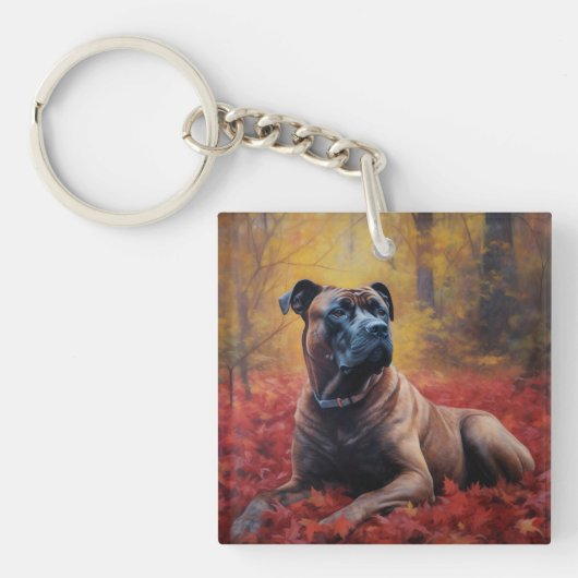 Cane Corso im Herbst Leaves Fall Inspiriert Schlüsselanhänger (Vorderseite)