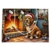Cane Corso Kamin mit Weihnachtslichtern Große Geschenktüte (Vorderseite)
