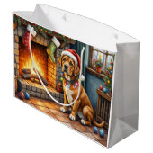 Cane Corso Kamin mit Weihnachtslichtern Große Geschenktüte (Rückseite Schrägansicht)