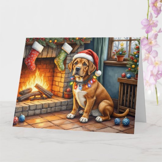 Cane Corso Kamin mit Weihnachtslichtern Karte (Orchidee)
