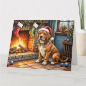 Cane Corso Kamin mit Weihnachtslichtern Karte (Vorderseite)
