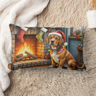 Cane Corso Kamin mit Weihnachtslichtern Lendenkissen