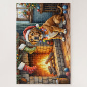 Cane Corso Kamin mit Weihnachtslichtern Puzzle (Vertikal)