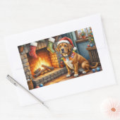 Cane Corso Kamin mit Weihnachtslichtern Rechteckiger Aufkleber (Umschlag)