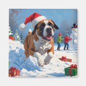Cane Corso läuft im Schnee mit Weihnachtshut Magnet (Vorne)