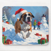 Cane Corso läuft im Schnee mit Weihnachtshut Mousepad (Vorne)
