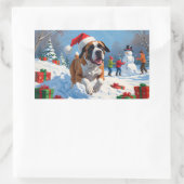 Cane Corso läuft im Schnee mit Weihnachtshut Rechteckiger Aufkleber (Tasche)