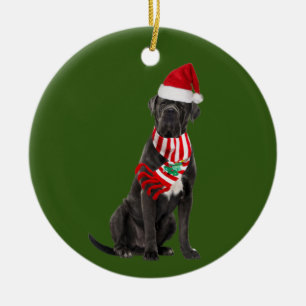 Cane Corso mit Hutschachtel Weihnachten Keramik Ornament