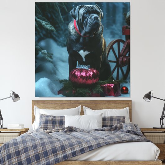 Cane Corso Snowy Sleigh Weihnachtsdekor Leinwanddruck (Insitu (Schlafzimmer))