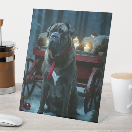 Cane Corso Snowy Sleigh Weihnachtsdekor Sockelschild (In Situ)