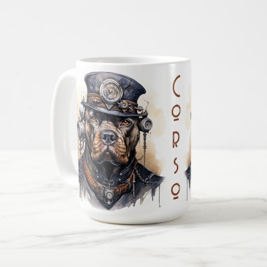 Cane Corso Steampunk-Hund Kaffeetasse (Vorderseite Links)
