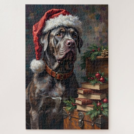 Cane Corso Wächter der Weihnachtsbibliothekshüte Puzzle (Vertikal)