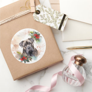 Cane Corso Weihnachtskranz Festlicher Hund Runder Aufkleber