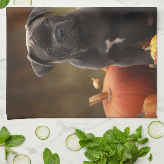 Cane Corso Welpe Autumn Delight Pumpkin Geschirrtuch (Gefaltet)