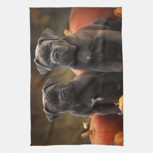 Cane Corso Welpe Autumn Delight Pumpkin Geschirrtuch (Vertikal)