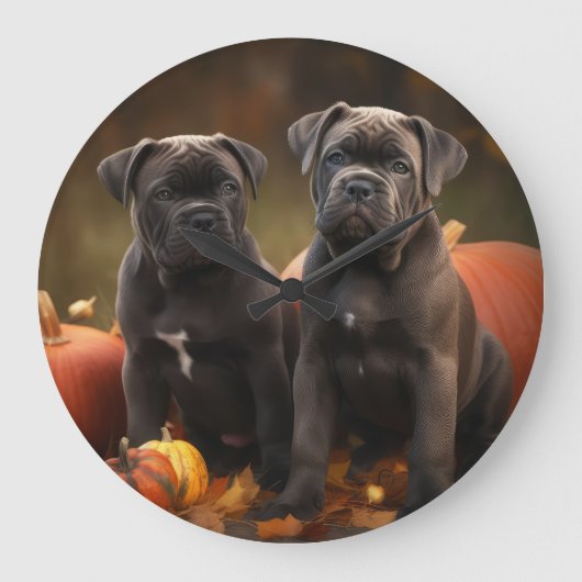 Cane Corso Welpe Autumn Delight Pumpkin Große Wanduhr (Vorderseite)
