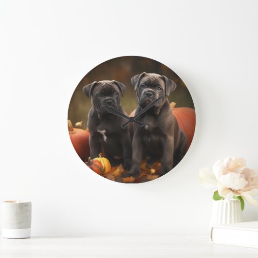 Cane Corso Welpe Autumn Delight Pumpkin Große Wanduhr (Zuhause)