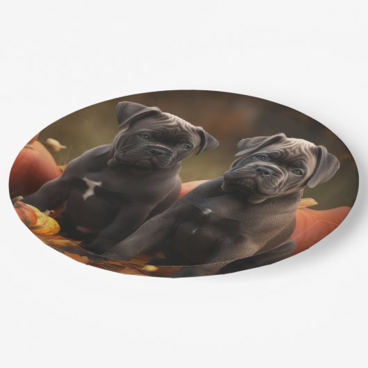 Cane Corso Welpe Autumn Delight Pumpkin Pappteller (Schrägansicht)