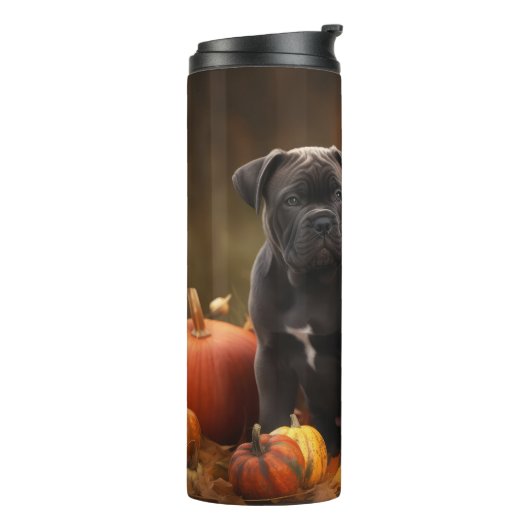 Cane Corso Welpe Autumn Delight Pumpkin Thermosbecher (Nach links gedreht)