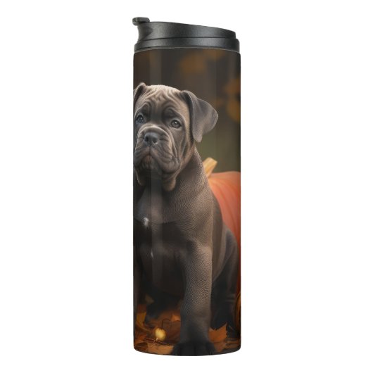 Cane Corso Welpe Autumn Delight Pumpkin Thermosbecher (Nach rechts gedreht)