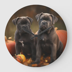 Cane Corso Welpe Herbstfreude Kürbis Große Wanduhr
