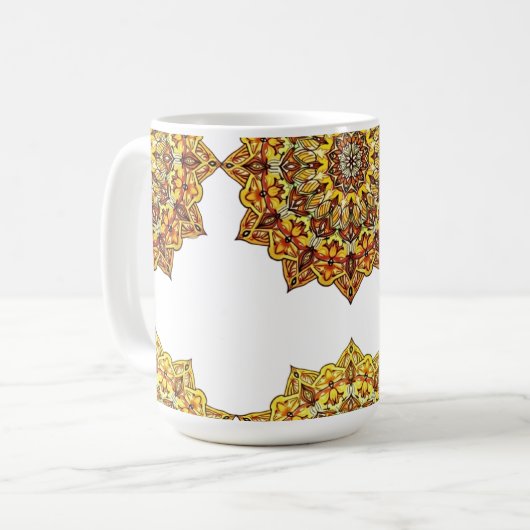 CANECA BRANCA CLÁSSICA - MANDALA TOM/OURO KAFFEETASSE (Vorderseite Links)