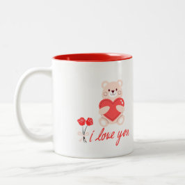 caneca designer romântico urso com coração e flor zweifarbige tasse