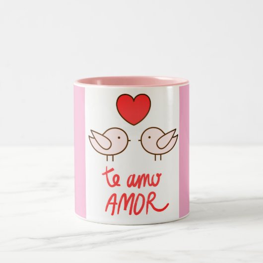 caneca estampada ´pássaros romântica com coração zweifarbige tasse (Mittel)