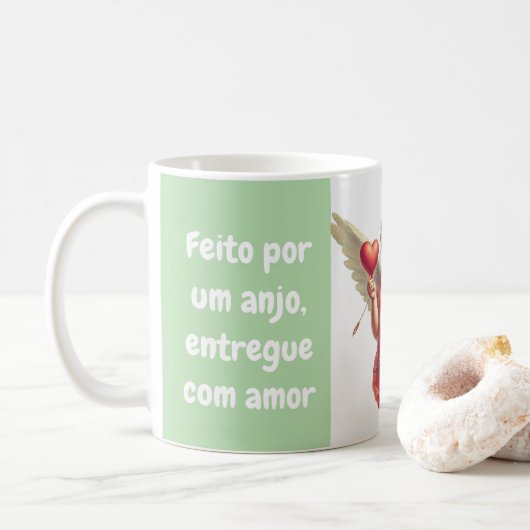 caneca personalizada anjo cupido com coração kaffeetasse (Mit Donut)