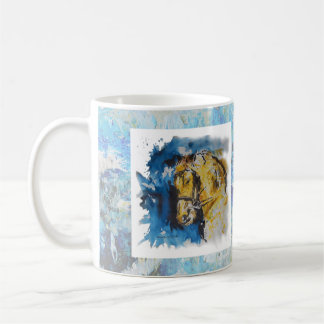 Caneca pintura "Cavalo" com fundo em manchas azuis Kaffeetasse