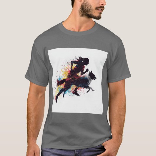 Canicross-Läufer-Hund-Silhouette-Fusion-Dynamisch- T-Shirt (Vorderseite)