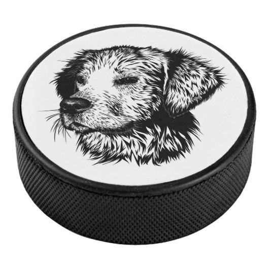 Canine Head Sketch Eishockey Puck (3/4)