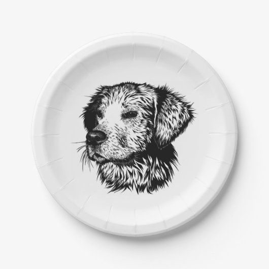 Canine Head Sketch Pappteller (Vorderseite)