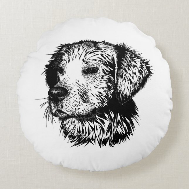 Canine Head Sketch Rundes Kissen (Vorderseite)