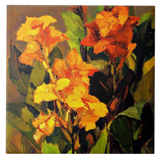 Canna Lilies, Blumengemälde von Franz Bischoff Fliese (Vorderseite)