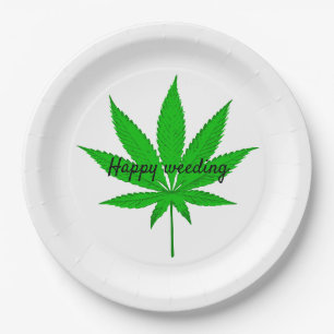 Cannabis, glücklicher Weeding Wedding Pun Pappteller