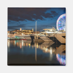 Cannes City at night port view Magnet