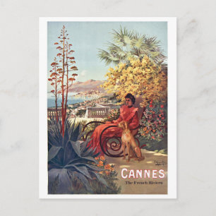 Cannes, Dame mit ihrem Hund im Garten Postkarte