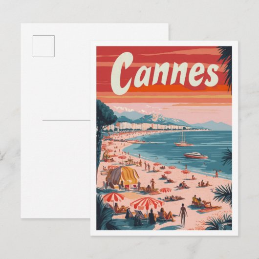 Cannes France Art Vintage Reise - Illustration Postkarte (Vorne/Hinten)