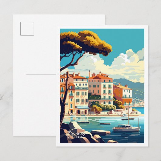 Cannes France Art Vintage Reise - Illustration Postkarte (Vorne/Hinten)