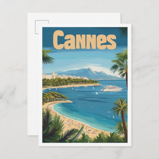Cannes France Art Vintage Reise - Illustration Postkarte (Vorne/Hinten)