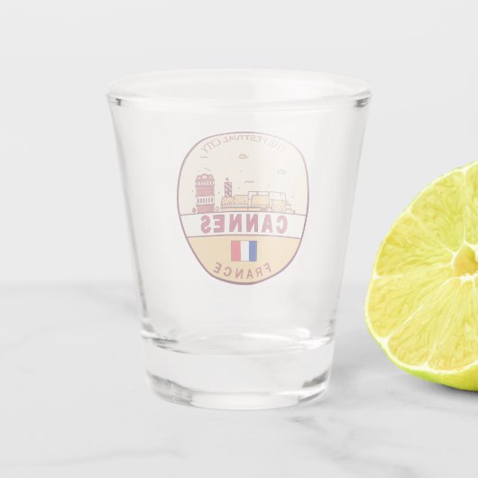 Cannes France Skyline Emblem Schnapsglas (Rückseite)