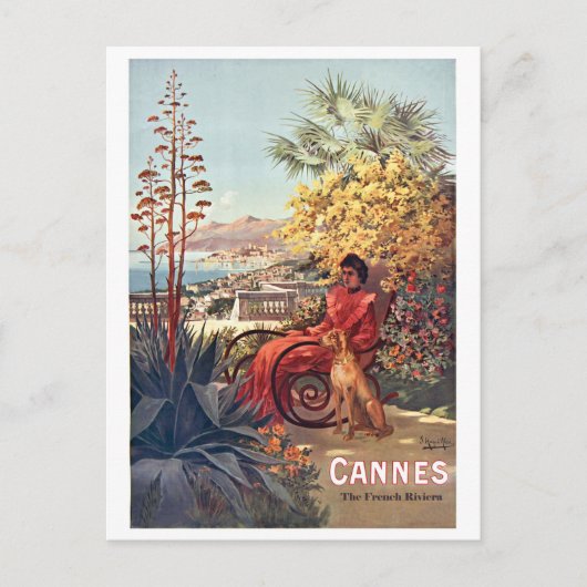 Cannes, Lady mit ihrem Hund im Garten Postkarte (Vorderseite)