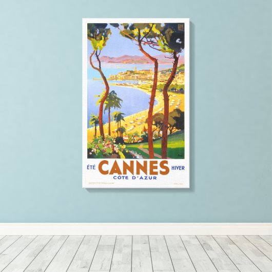 Cannes Vintage Travel Poster Leinwanddruck (Insitu (Holzboden))