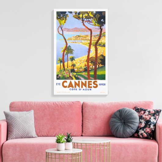 Cannes Vintage Travel Poster Leinwanddruck (Insitu (Wohnzimmer))