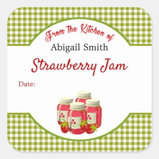 Canning Strawberry Gingham Square Sticker (Vorderseite)