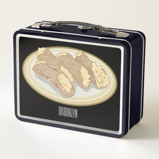 Cannoli-Cartoon-Abbildung Metall Brotdose (Rückseite)