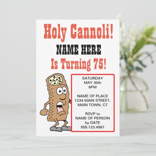 Cannoli Turning 75 Party Einladung (Stehend Vorderseite)