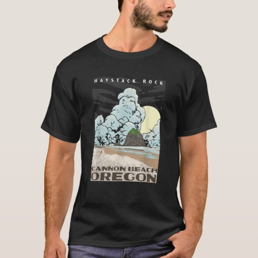 Cannon Beach Oregon Haystack Rock Retro WPA Style T-Shirt (Vorderseite)