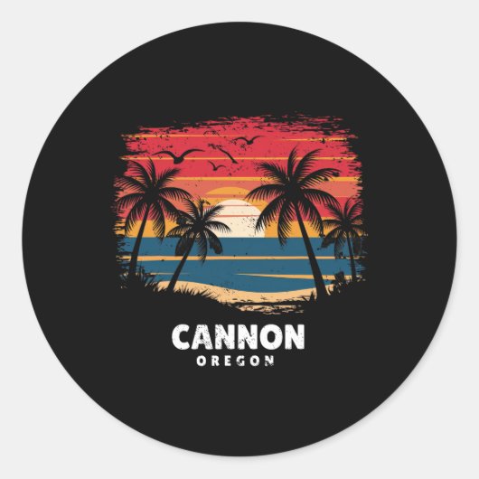 Cannon Beach Oregon Surfboarder Palm Tree Souvenir Runder Aufkleber (Vorderseite)